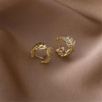 Cubic Zirconia & Goldtone Leaf Huggie Earrings