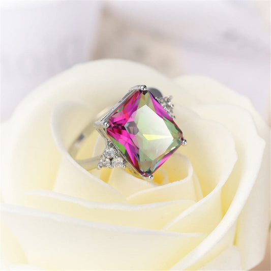 Jewel-Tone Crystal & Cubic Zirconia Silvertone Princess-Cut Ring