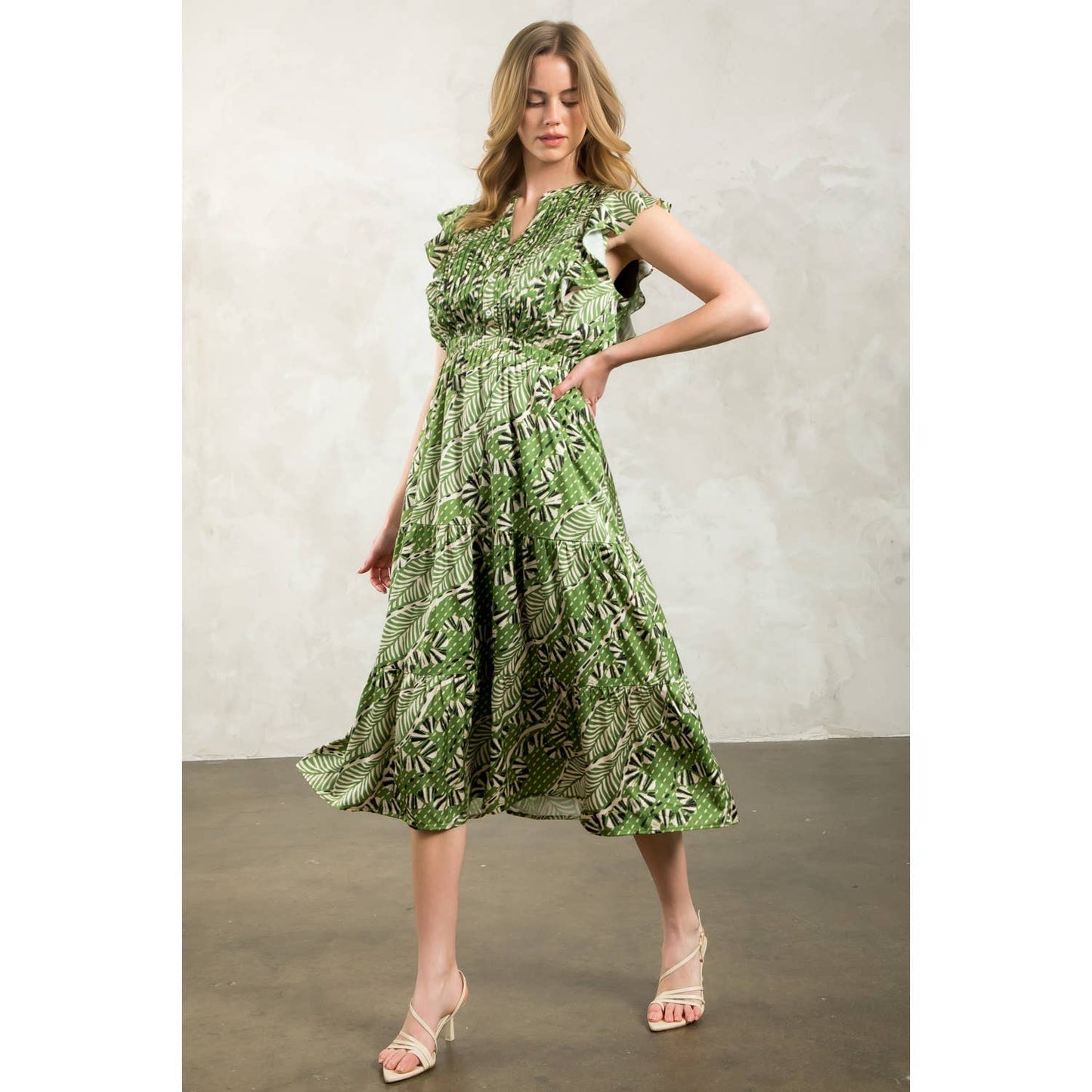 Gwen - Flutter Sleeve Print Tiered Dress