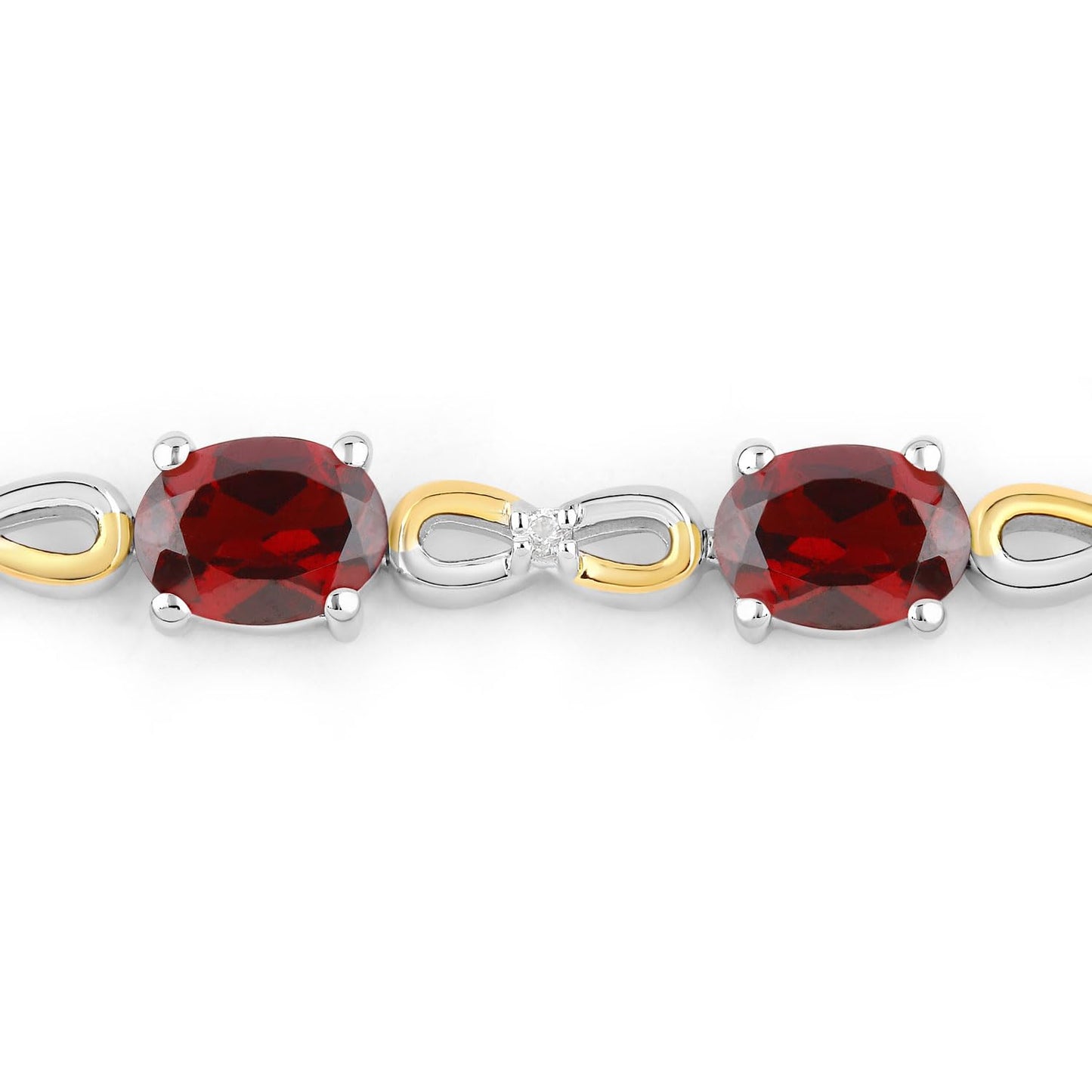 Oval Deep Red Garnet Prong Two-Tone Gold Plated Silver Infinity Bolo Adjustable Bracelet