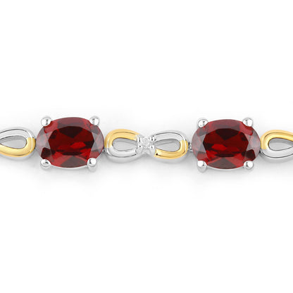 Oval Deep Red Garnet Prong Two-Tone Gold Plated Silver Infinity Bolo Adjustable Bracelet