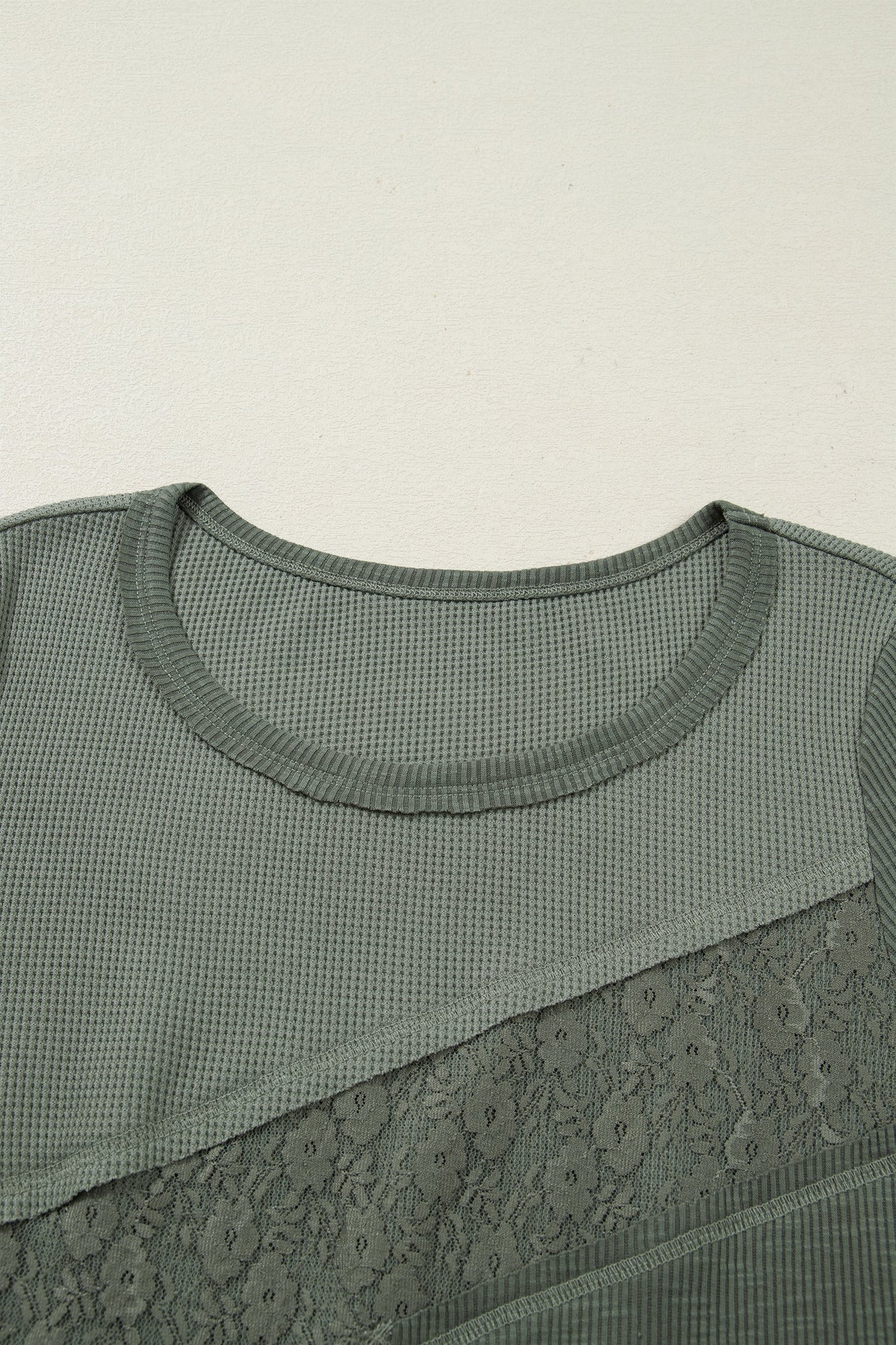 Threaded Pear Miriam Ribbed Lace Patchwork Long Sleeve Top