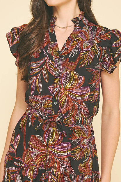 Jana - Leaf Print Tiered Maxi Dress