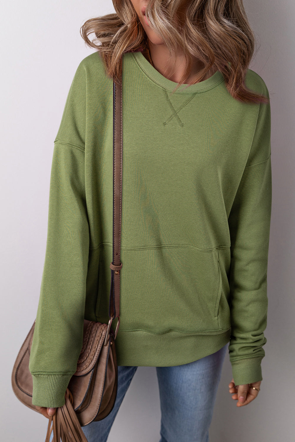 Threaded Pear Ainsley Crisscross Stitching Loose Sweatshirt