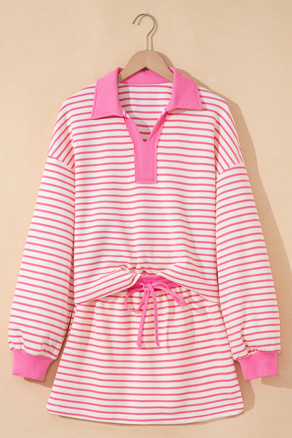 Threaded Pear Juniper Stripe Collared Pullover and Skort Outfit