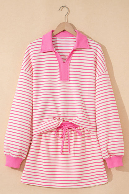 Threaded Pear Juniper Stripe Collared Pullover and Skort Outfit