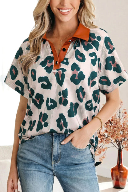 Threaded Pear Madelynn Collared Short Sleeve Blouse