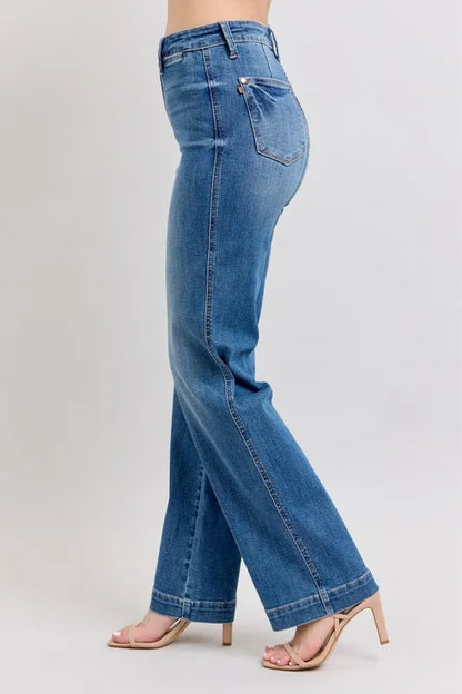 Judy Blue Full Size High Waist Contrast Thread Straight Plus Size