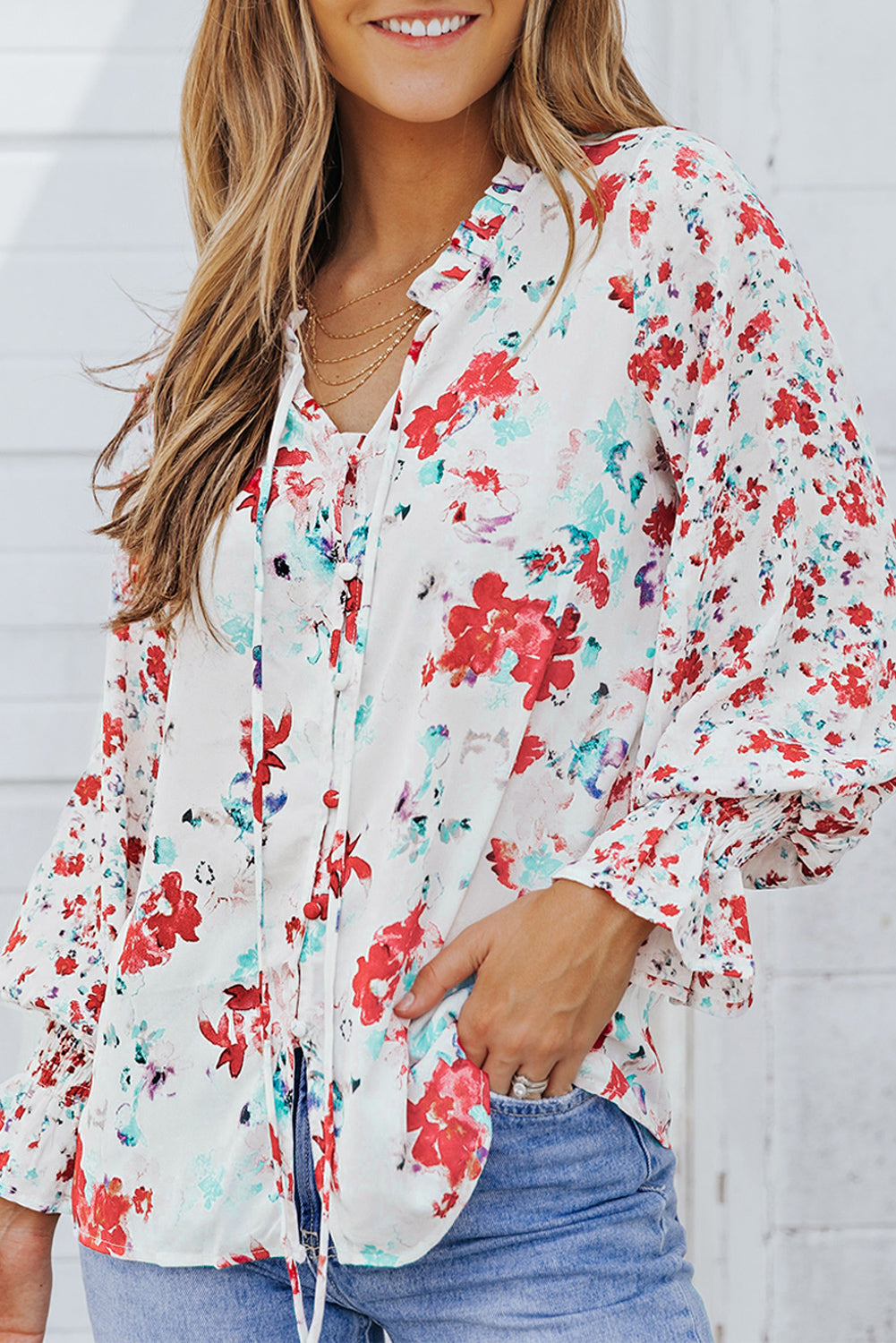 Threaded Pear Mckenna Cakewalk Floral Smocked Blouse