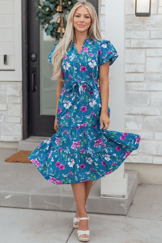 Threaded Pear Tessa Tie Belted Long Dress