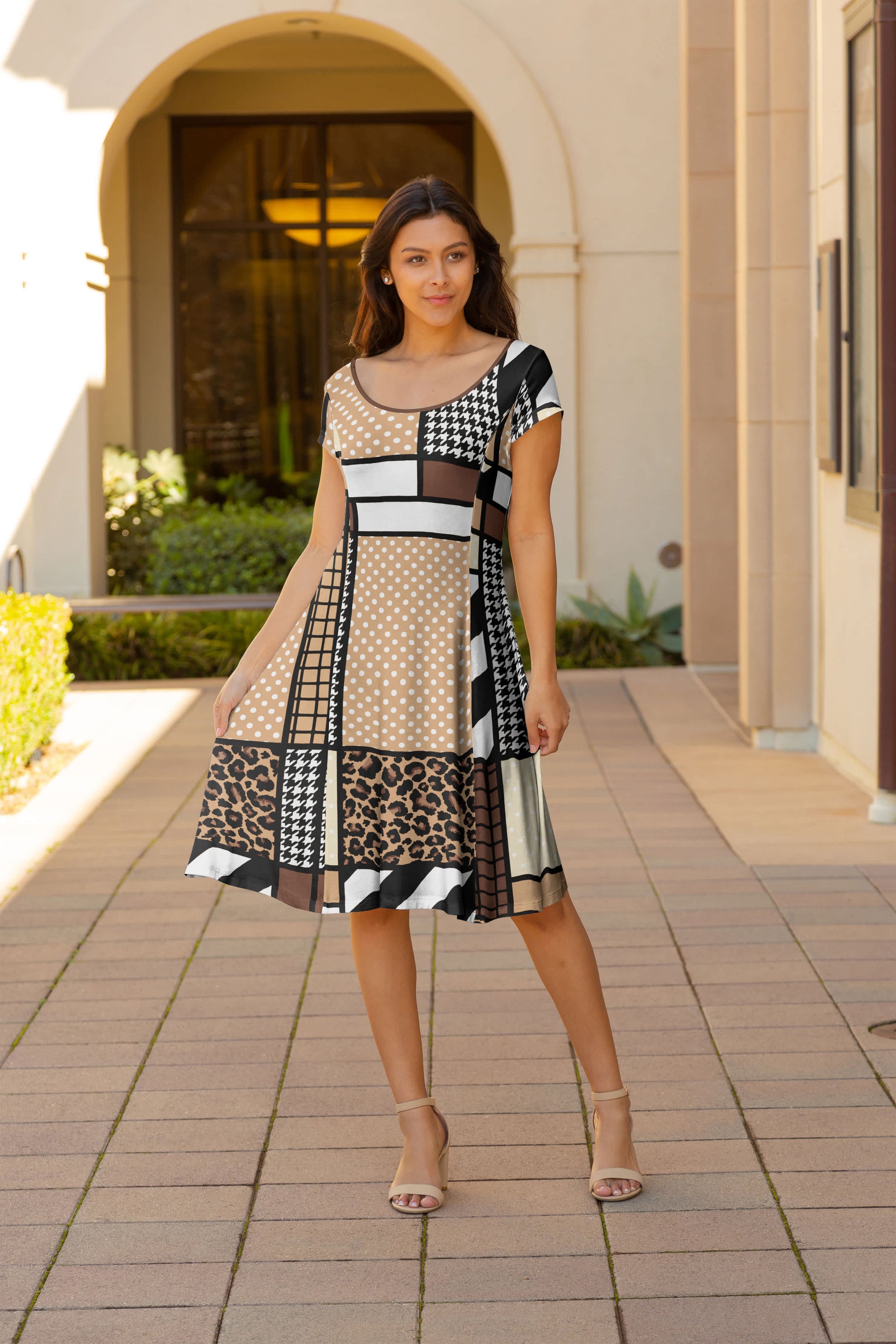 Lily by Firmiana Women's Cap Sleeve Short Dress Black & White Stripe Mix Black & White Stripe Mix / L