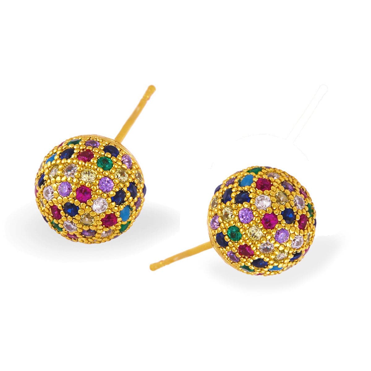 Colored Cubic Zirconia & Goldtone Ball Stud Earrings