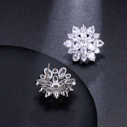 Crystal & Silvertone Flower Stud Earrings