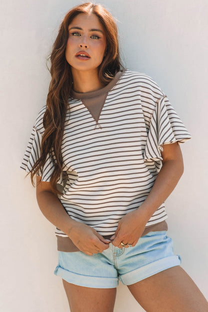 Threaded Pear Alexia Striped Ruffle Short Sleeve Top