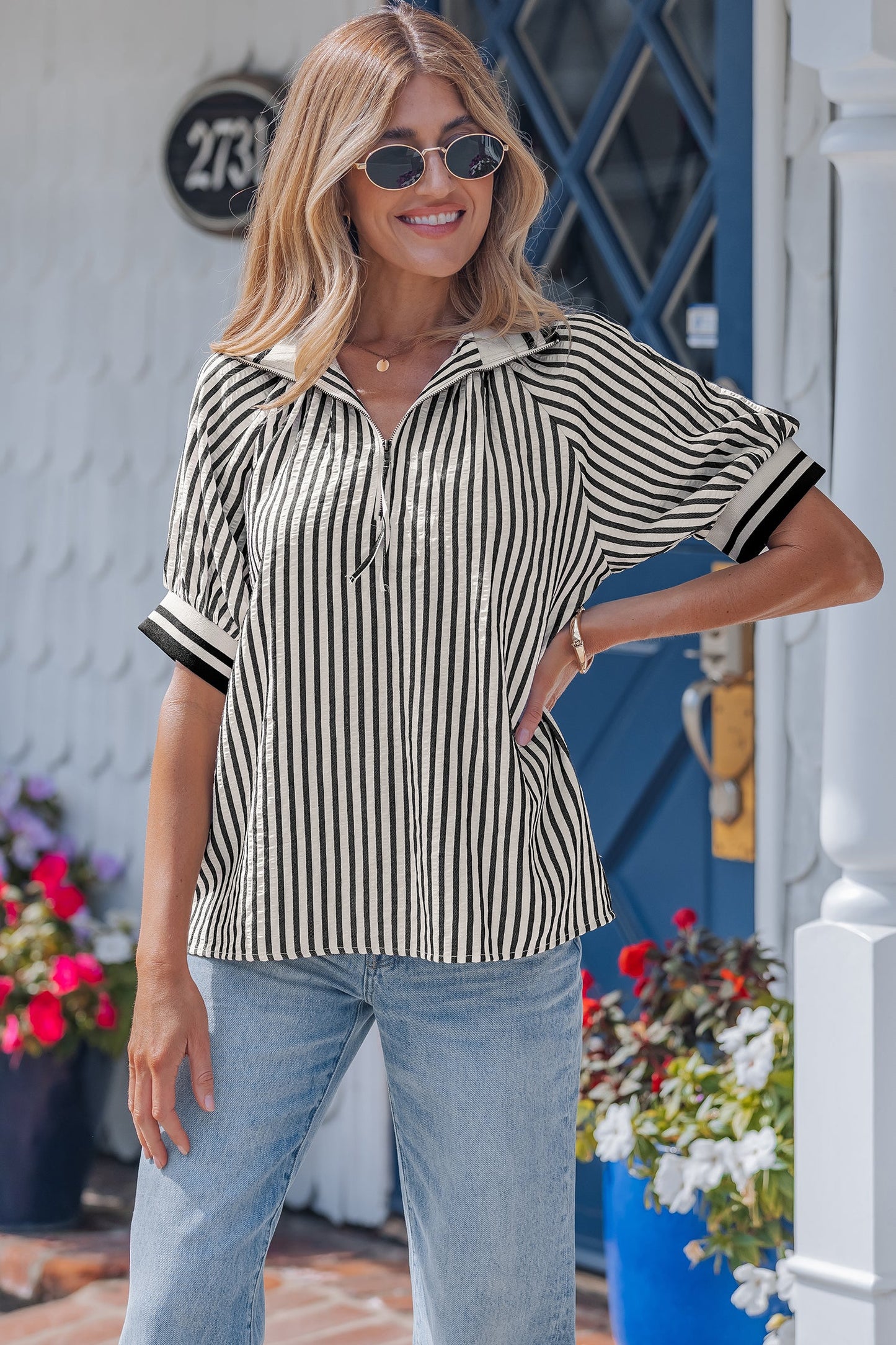 Threaded Pear Riley Short Puff Sleeve Blouse