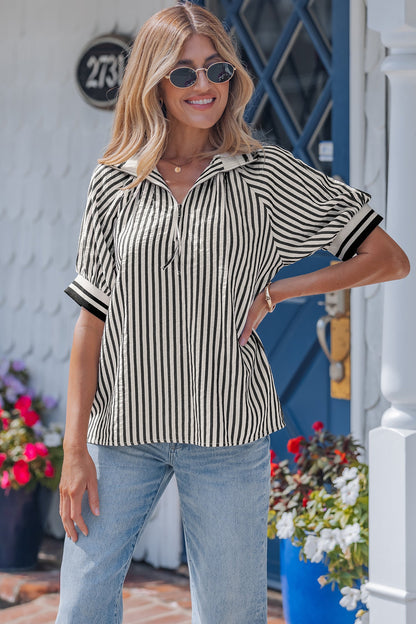 Threaded Pear Riley Short Puff Sleeve Blouse