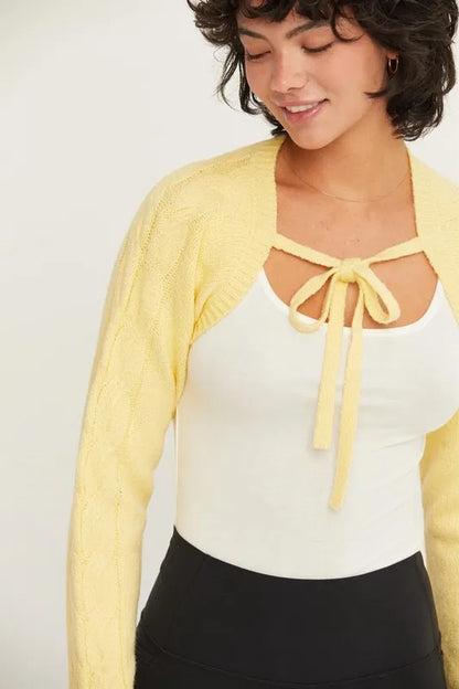 HYFVE Cable-Knit Tie-Front Shrug