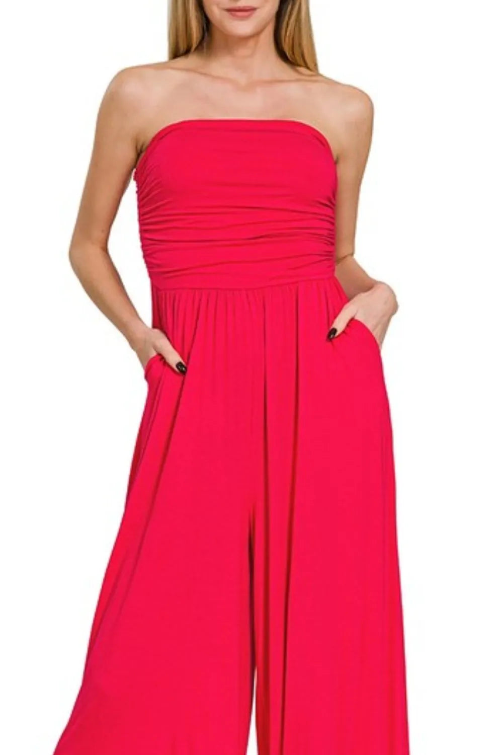Zenana Double Layered Strapless Tube Top Jumpsuit