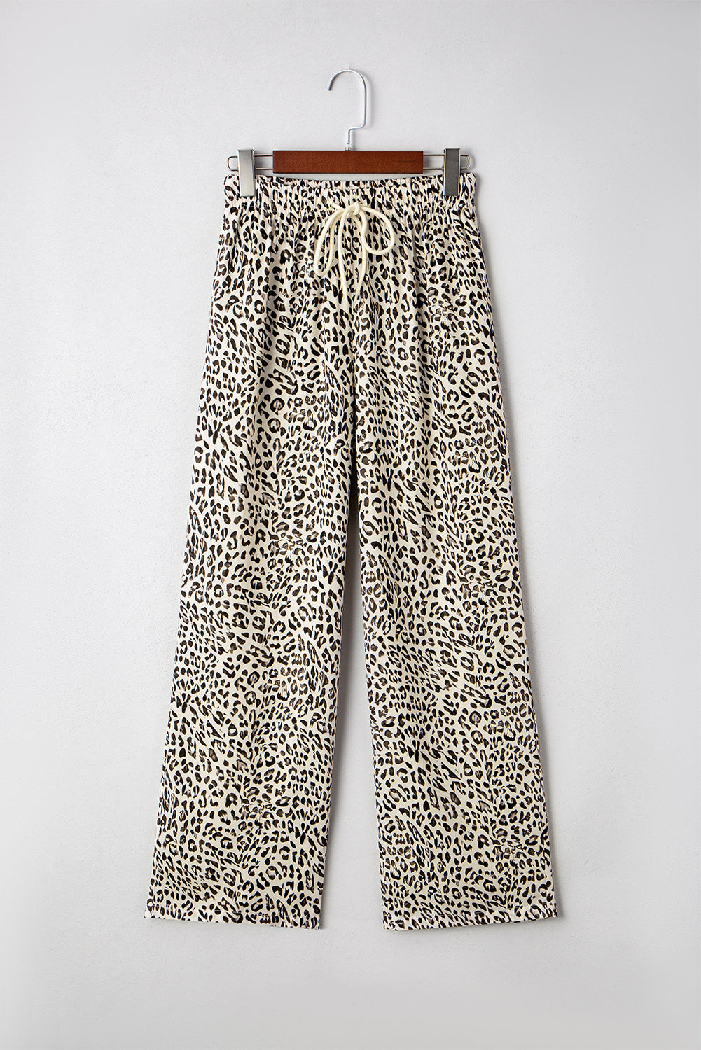 Threaded Pear Mabel Leopard Drawstring Elastic Waistband Loose Pants