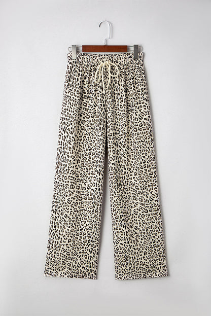 Threaded Pear Mabel Leopard Drawstring Elastic Waistband Loose Pants