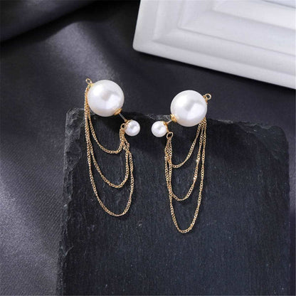 Pearl & Goldtone Tiered Chain Ear Jacket