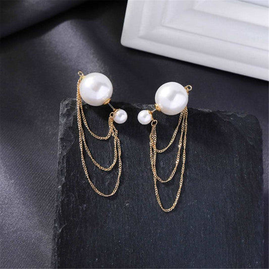 Pearl & Goldtone Tiered Chain Ear Jacket