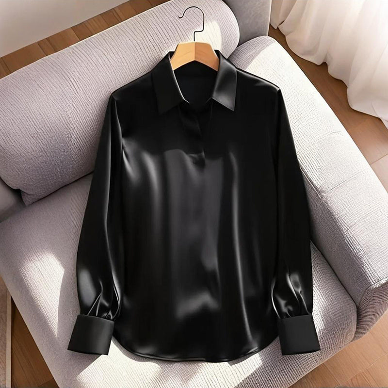 Women’s V‑Neck Business Casual Blouse – Relaxed Fit Long Sleeve Shirt