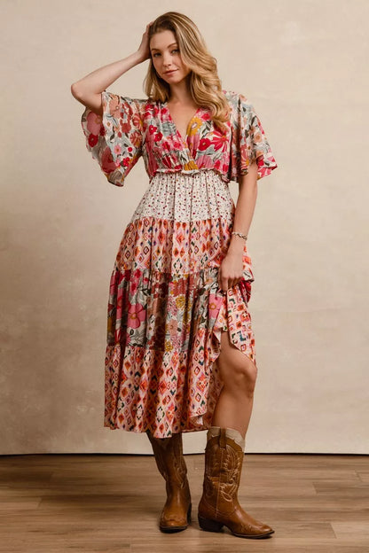 BiBi Floral Print Mix and Match Midi Dress