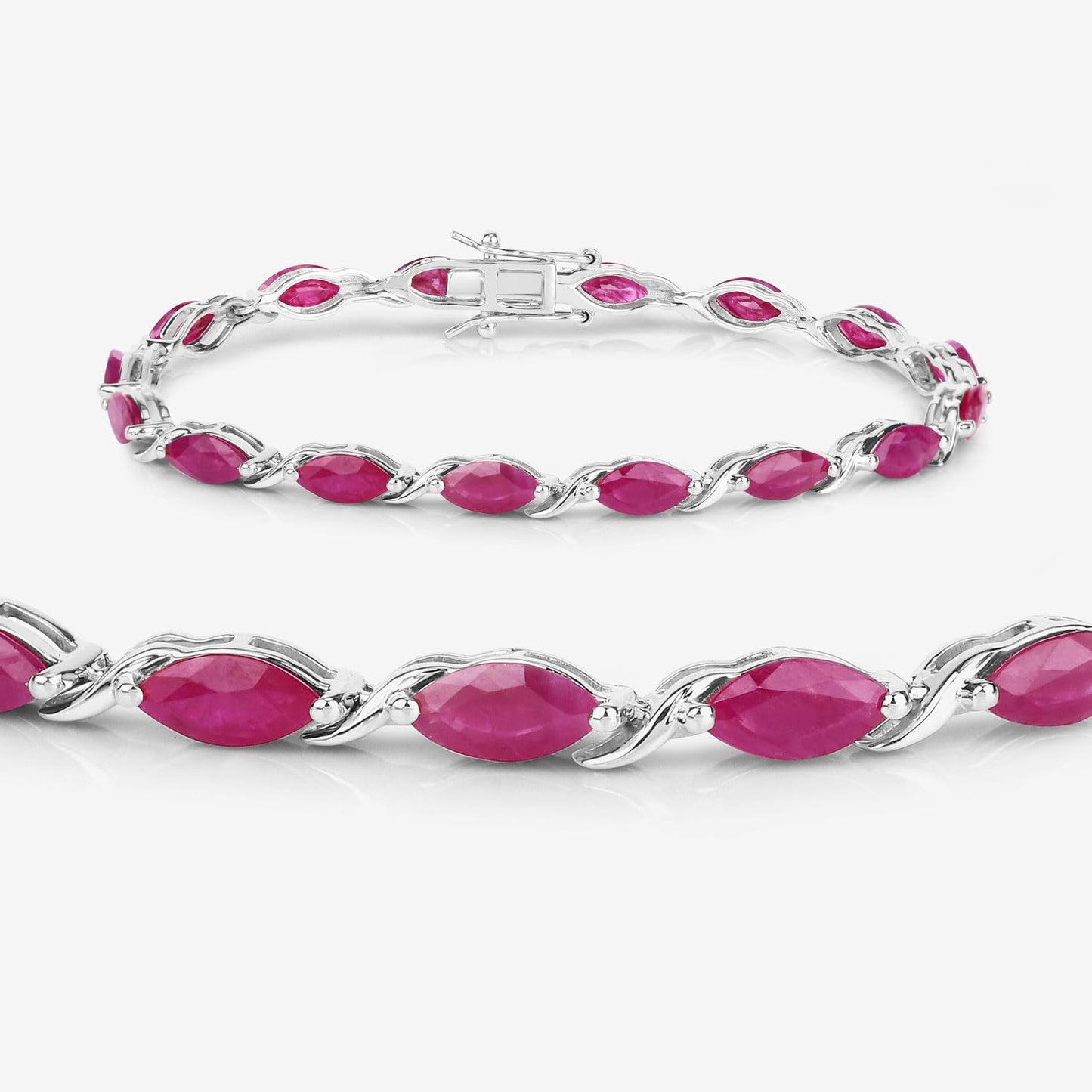 Marquise Pink Ruby Prong 10K White Gold Tennis Bracelet