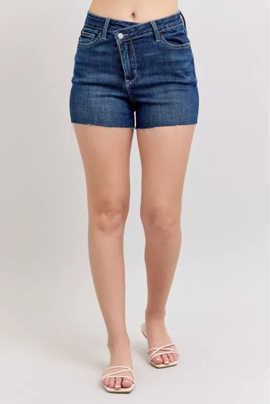 Judy Blue Full Size High Waist Criss-Cross Waistband Denim Shorts Plus Size