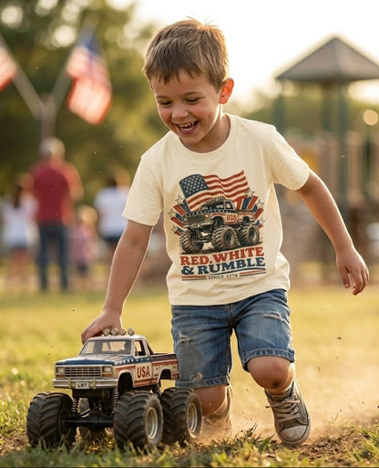 Red White and Rumble Tee - Vintage Cream