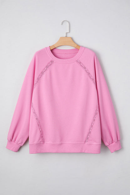 Threaded Pear Lilah Lace Patched Raglan Sleeve Loose Fit Sweatshirt