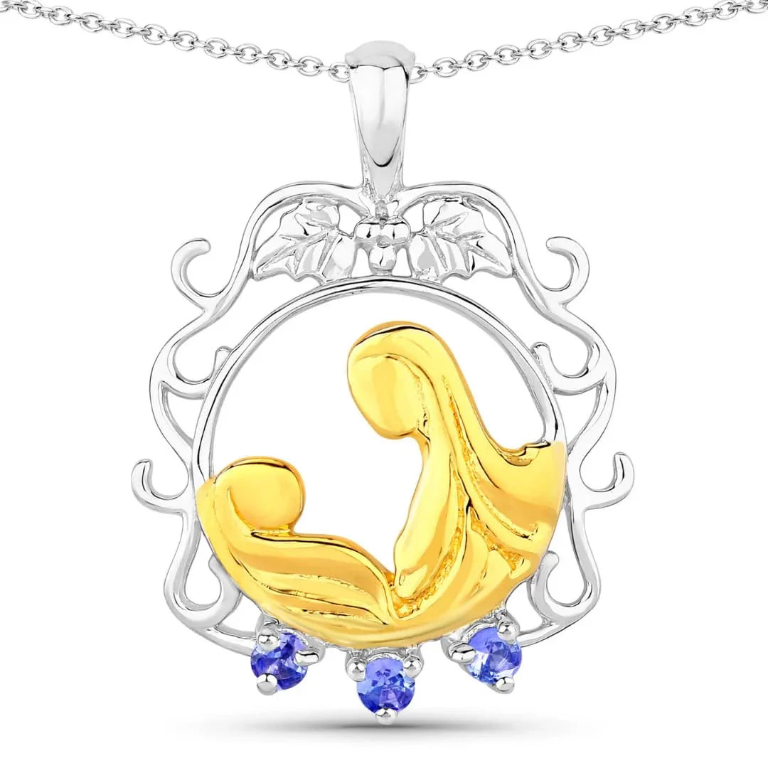 Round Violet Tanzanite Prong Silver Pendant Necklace