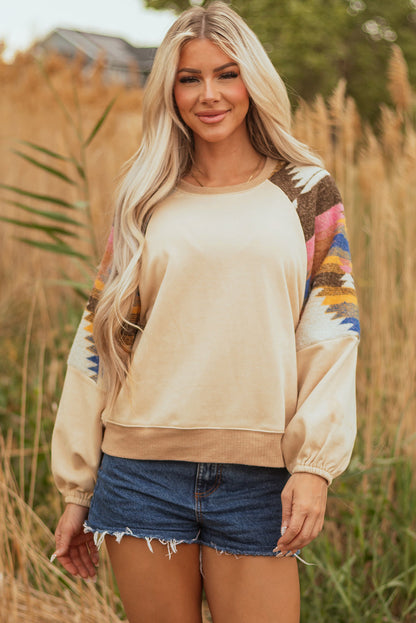 Threaded Pear Logan Aztec Patchwork Raglan Pullover Sweatshirt