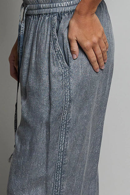 POL Tassel Drawstring Embroidered Wide Leg Woven Pants