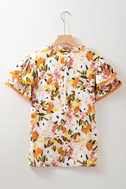 Threaded Pear Ailany Short Sleeve Floral Blouse