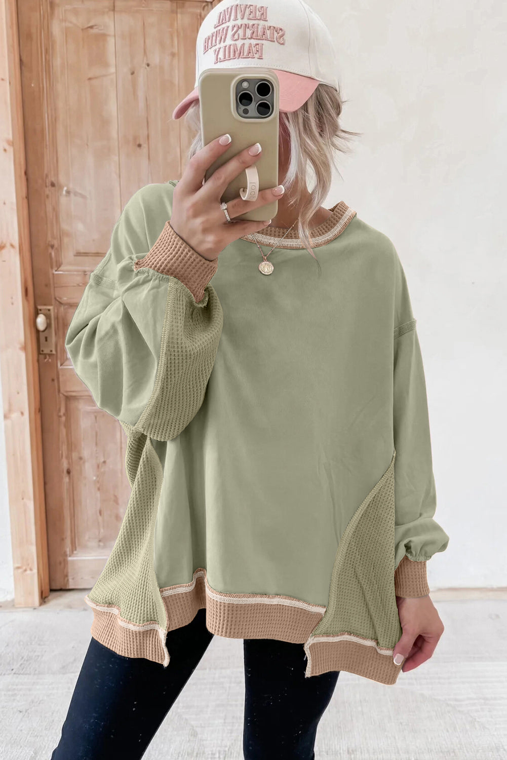 Threaded Pear Maelynn Waffle Patchwork Oversize Sweatshirt