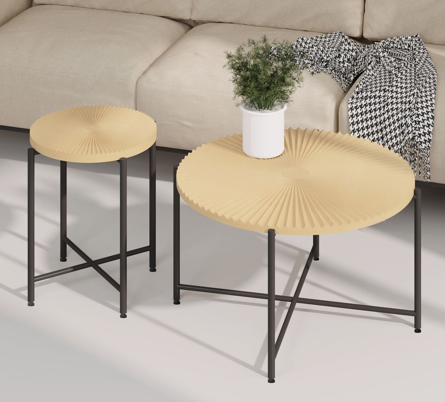 Radial - Pattern Coffee and End Table Set Waterproof Cover, Distressed Cylindrical Design (Set of 2)