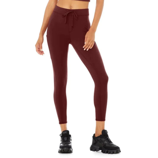Alo Yoga 78 High waist Checkpoint Drawstring Waist Women's Leggings — Cranberry