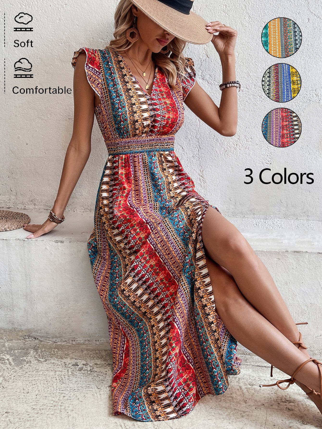 geometric pattern maxi dress Geometric Tile Print Halter Maxi Dress Teal