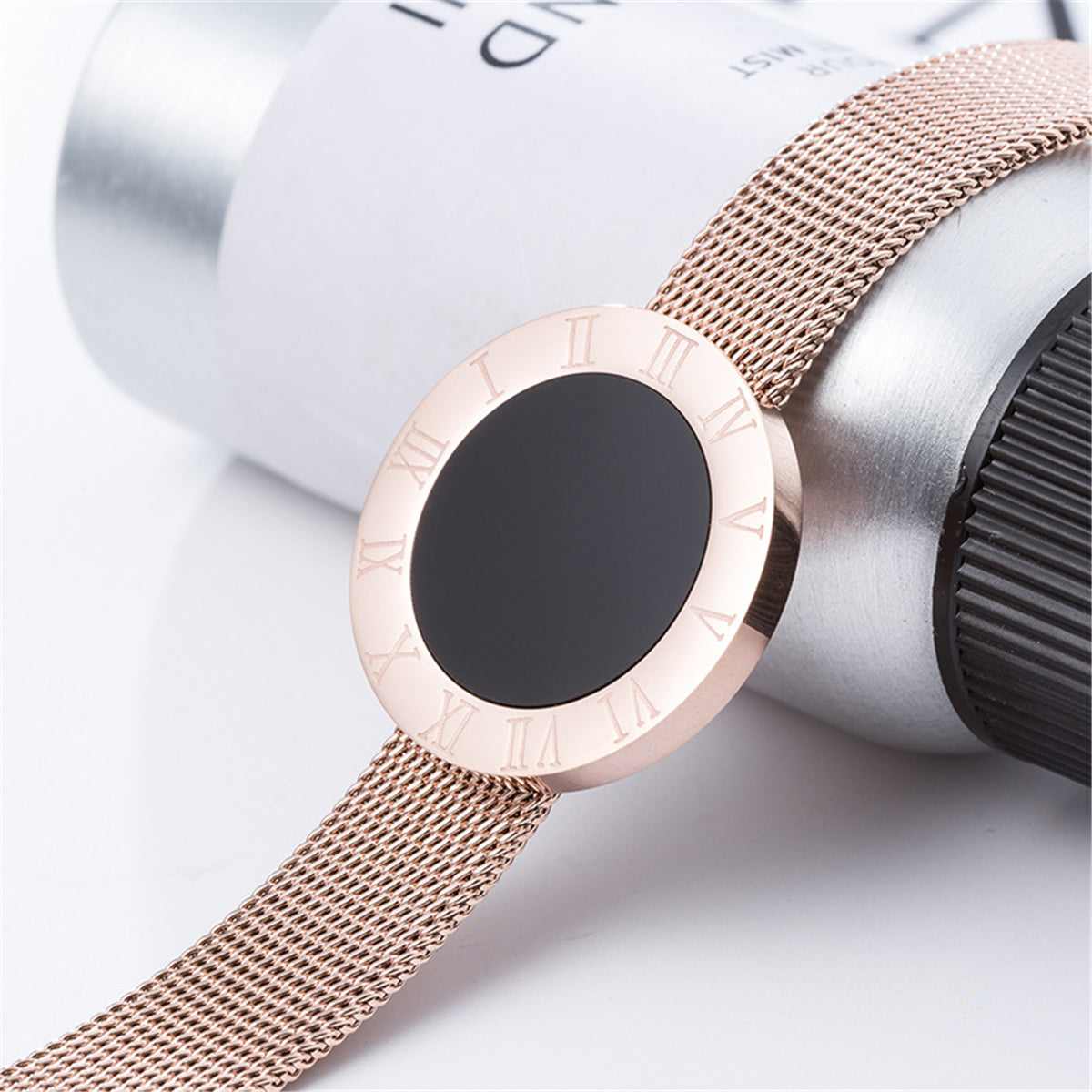 Rose Goldtone Roman Numberal Watch Belt Bracelet