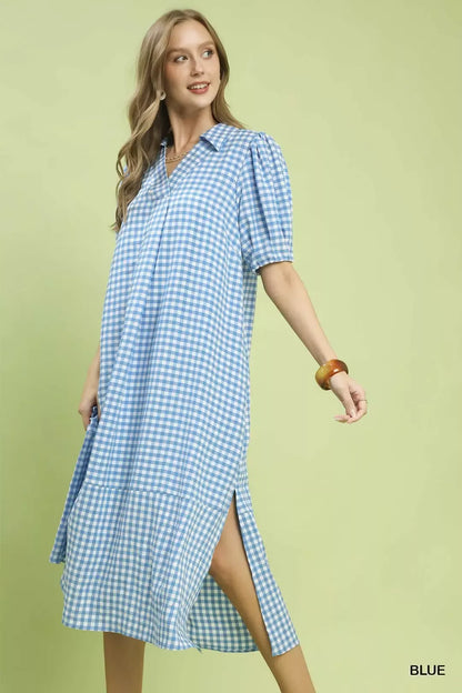 Umgee Gingham Midi Dress with Side Pockets