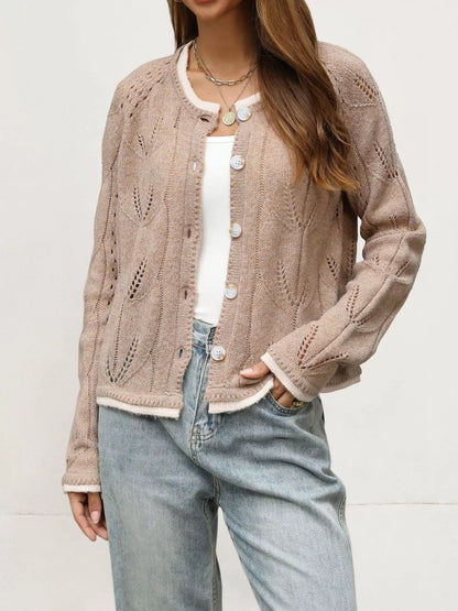 Hollow-Out Knit Button-Down Cardigan