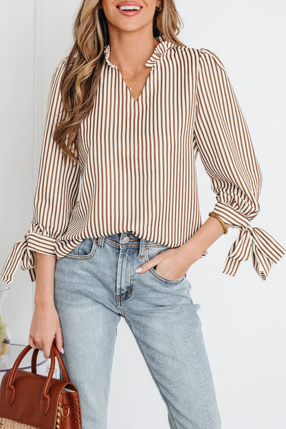 Threaded Pear Blair Tied Cuffs Seersucker Blouse