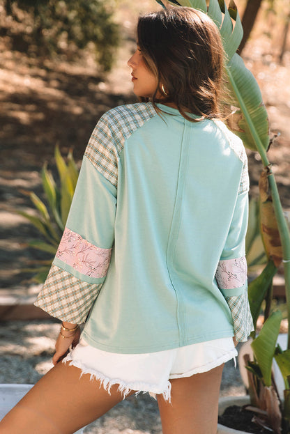 Threaded Pear Emilia Plaid Floral Peace Heart Long Sleeve Top