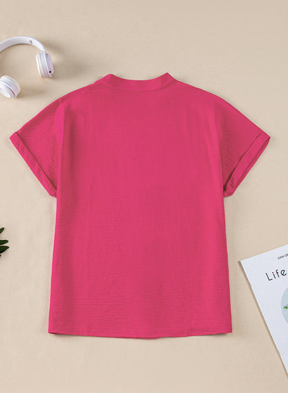 Threaded Pear Lilla Notched Neck Batwing Sleeve Lightweight Blouse