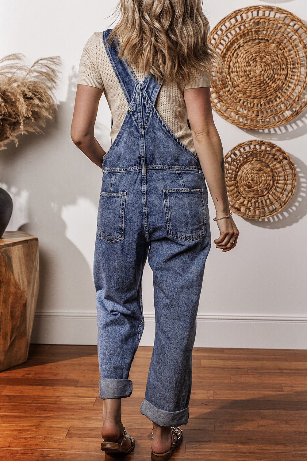 Threaded Pear Piper Denim Straight Leg Jumpsuit with Pockets