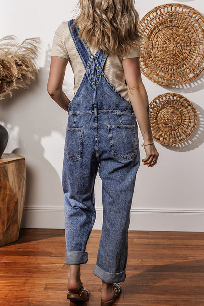 Threaded Pear Piper Denim Straight Leg Jumpsuit with Pockets