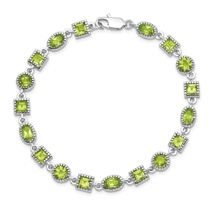 Genuine Green Peridot Sterling Silver Link Bracelets