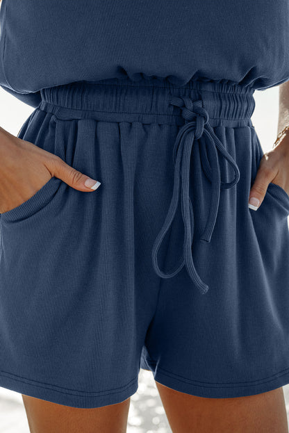 Threaded Pear Kassidy Knit Open Back Cap Sleeve Drawstring Romper
